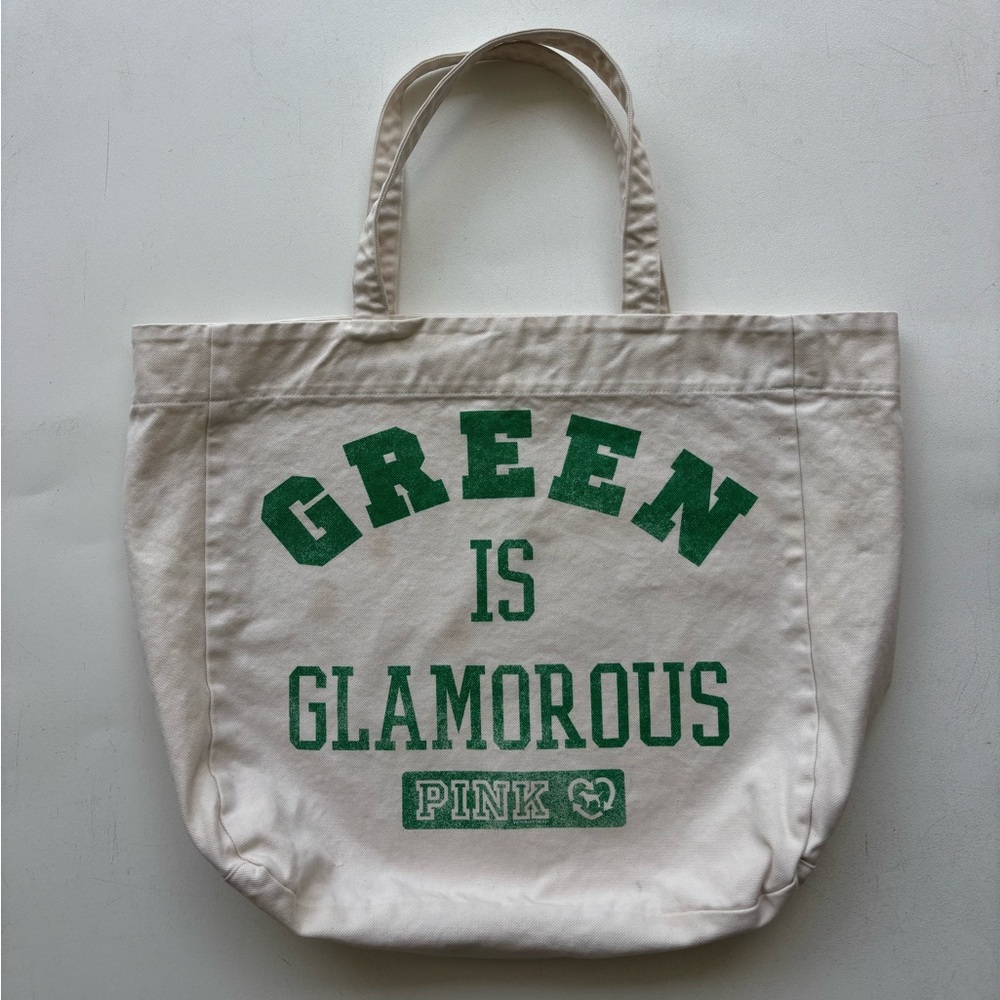 PINK Victoria Secret green is glamorous recycled canvas tote eco